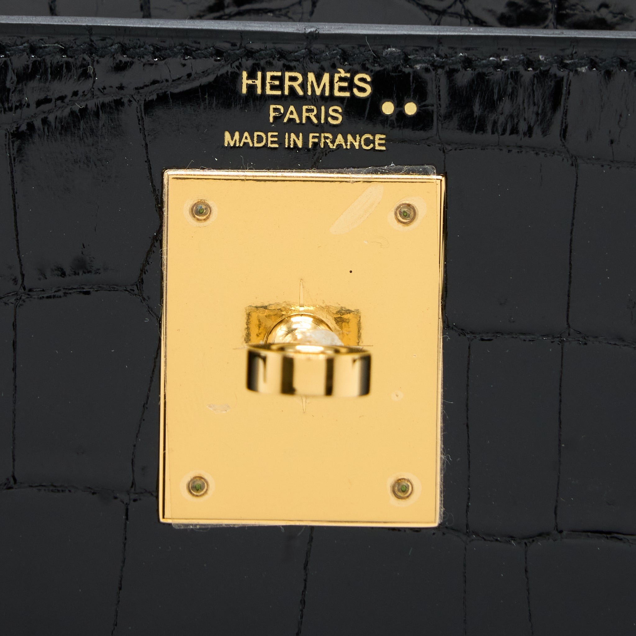 HERMES KELLY 28 SELLIER SHINY NILOTICUS CROCODILE BLACK GHW
