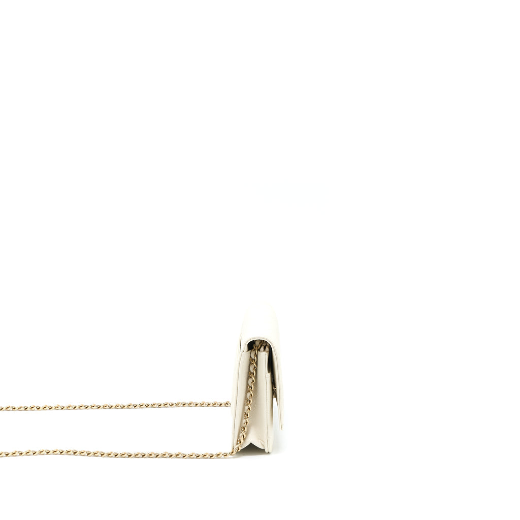 CHANEL CLASSIC WALLET ON CHAIN CAVIAR WHITE LGHW (MICROCHIP)