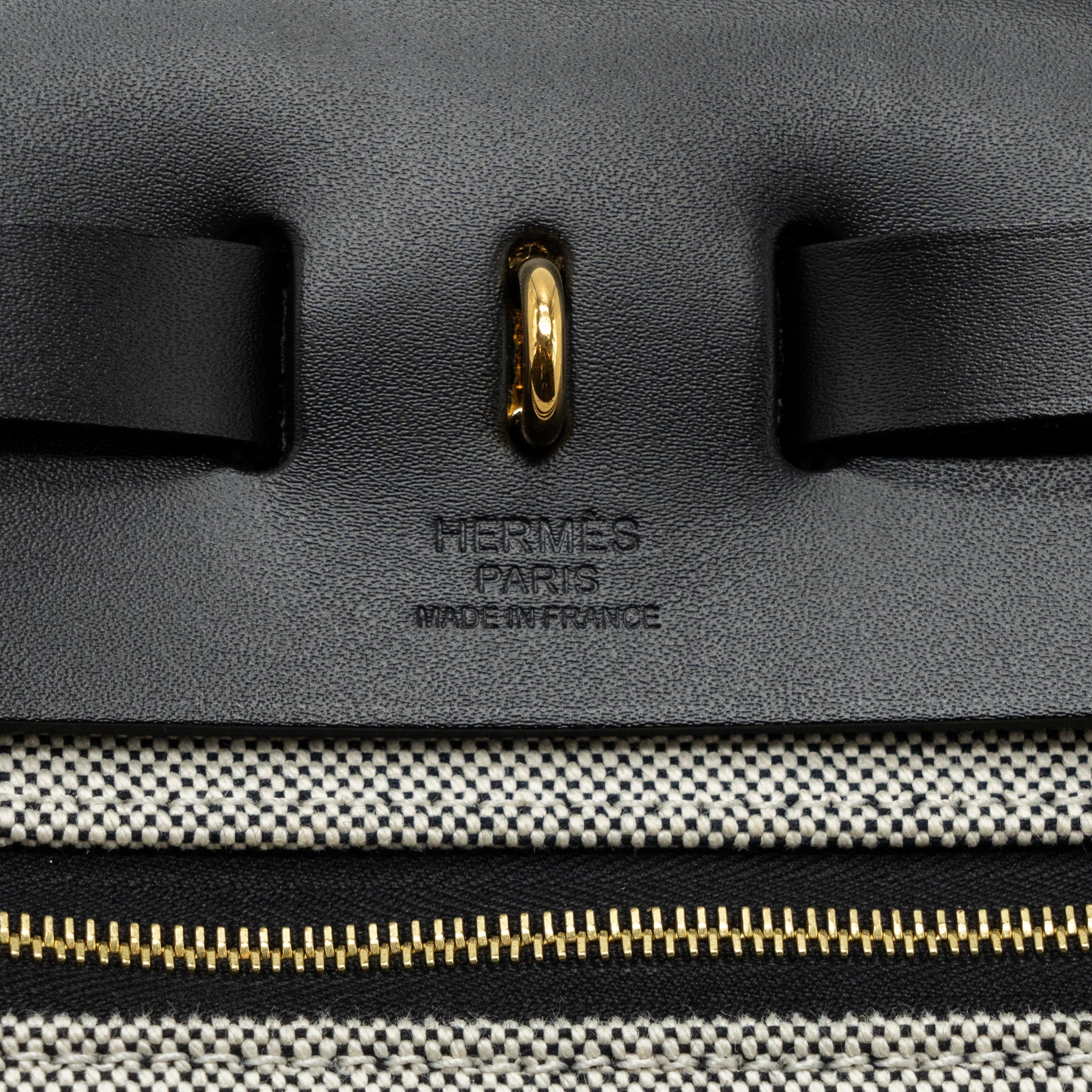 HERMES HERBAG 31 ZIP BAG TOILE H PLUME CANVAS/ HUNTER LEATHER BLACK / ECRU GHW