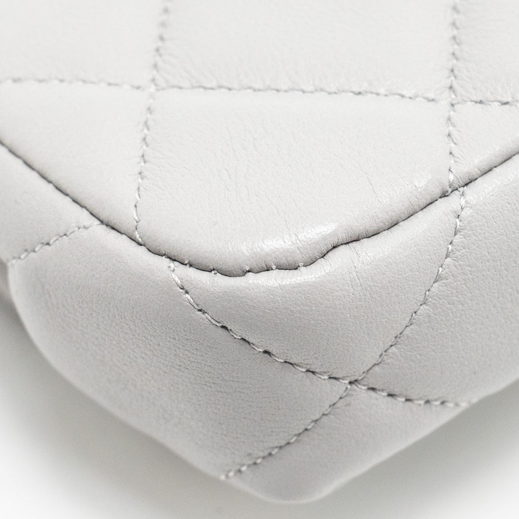 CHANEL MINI QUILTED FLAP CARD HOLDER WITH CHAIN LAMBSKIN GREY GHW