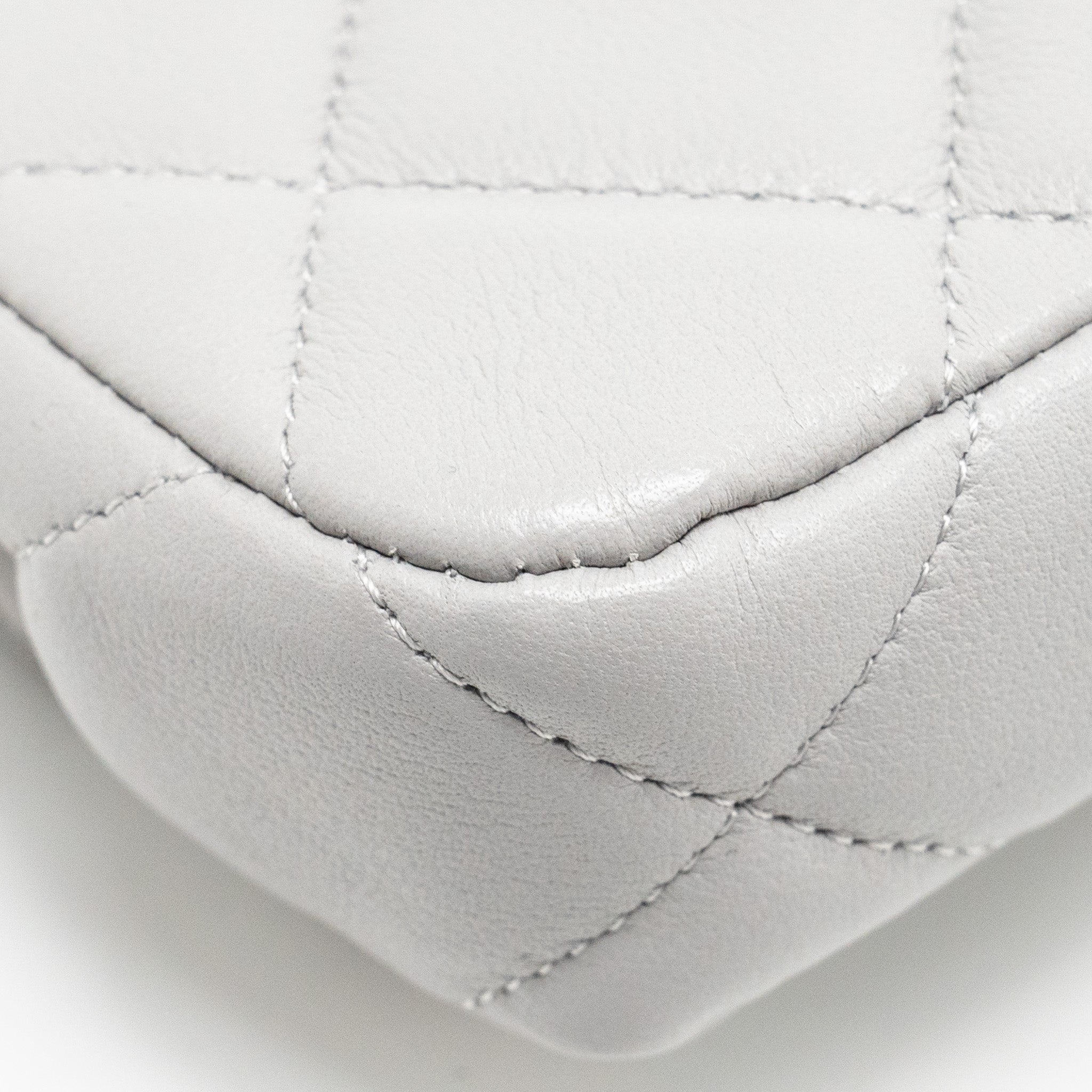 CHANEL MINI QUILTED FLAP CARD HOLDER WITH CHAIN LAMBSKIN GREY GHW