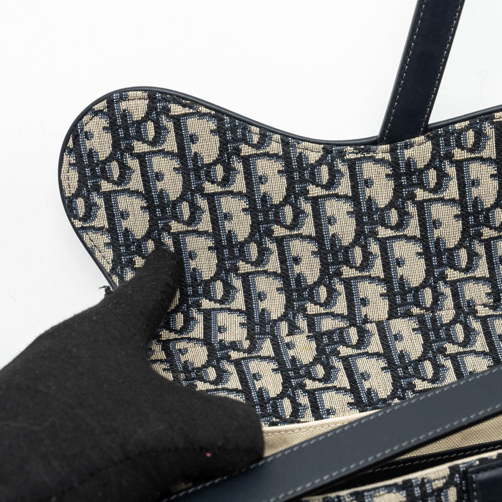 DIOR MEDIUM SADDLE BAG BLUE OBLIQUE JACQUARD CANVAS GHW