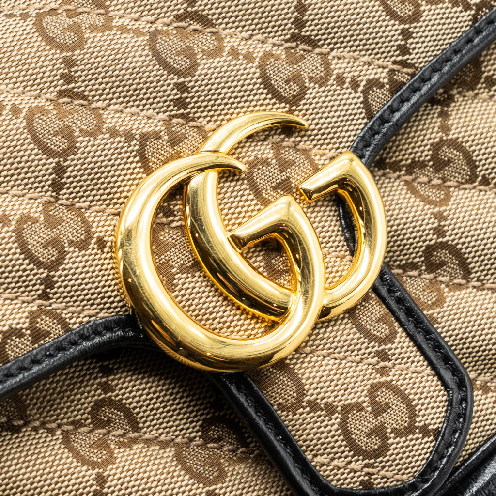 GUCCI MINI GG MARMONT BAG GG CANVAS / LEATHER BEIGE/ BLACK GHW