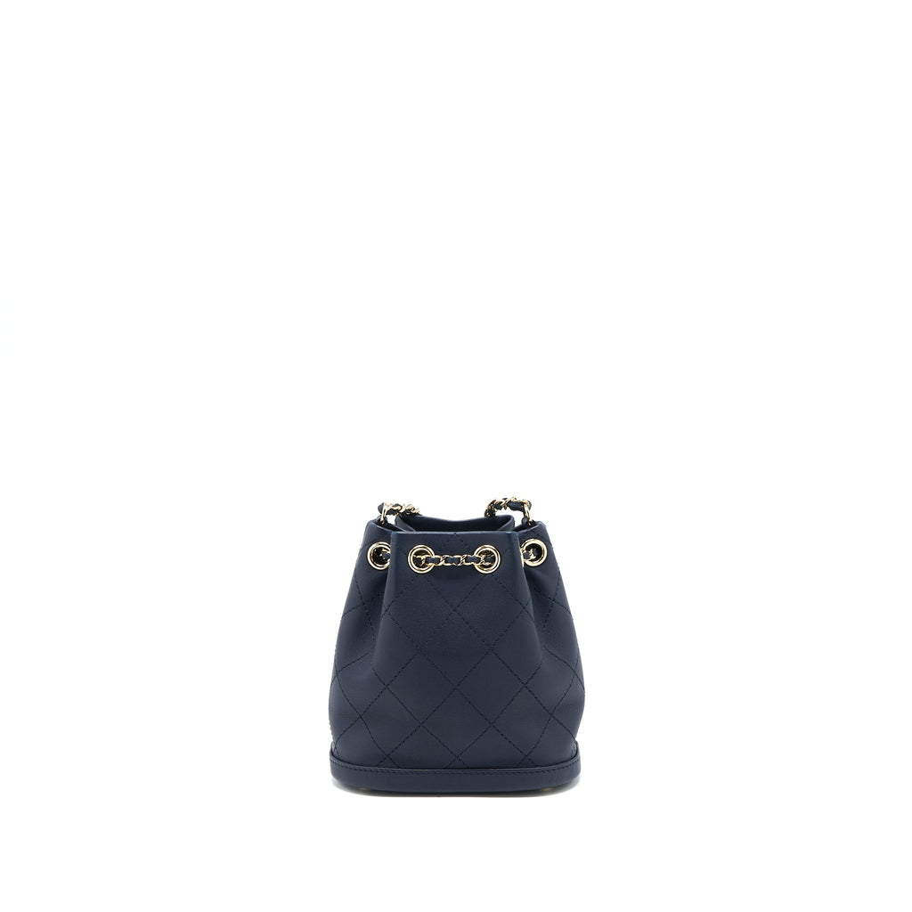 CHANEL MINI DRAWSTRING BUCKET BAG LAMBSKIN NAVY GHW