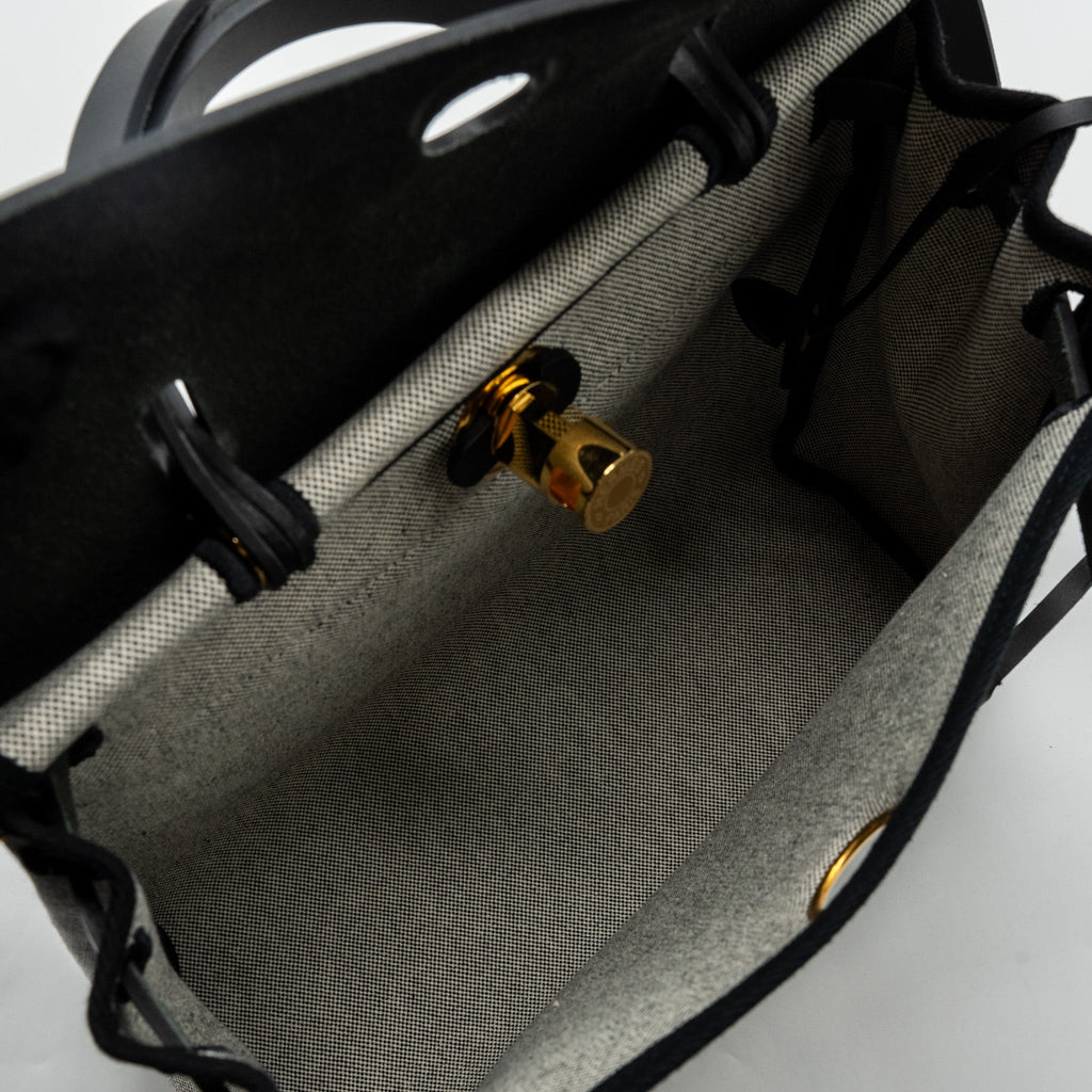 HERMES HERBAG 31 ZIP BAG TOILE H PLUME CANVAS/ HUNTER LEATHER BLACK / ECRU GHW