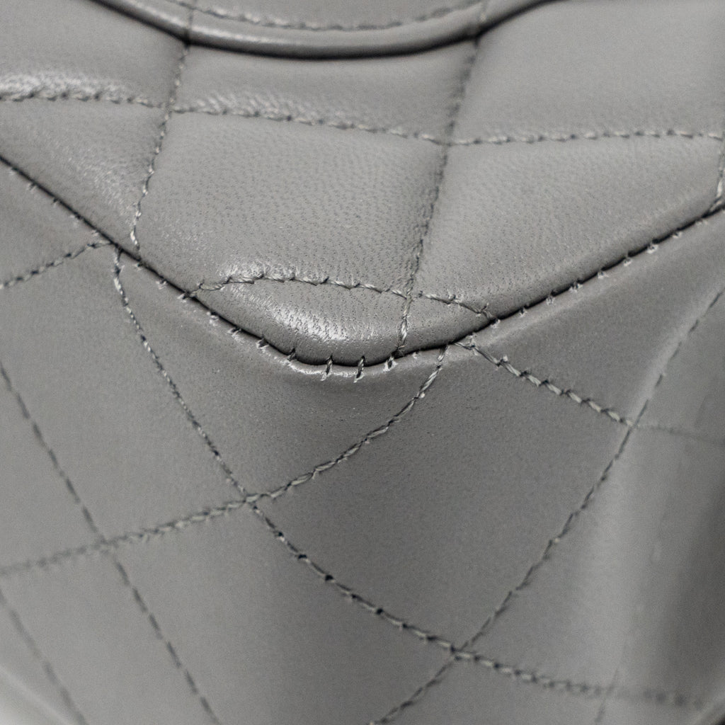 CHANEL MINI RECTANGULAR FLAP BAG LAMBSKIN GREY LGHW (MICROCHIP)