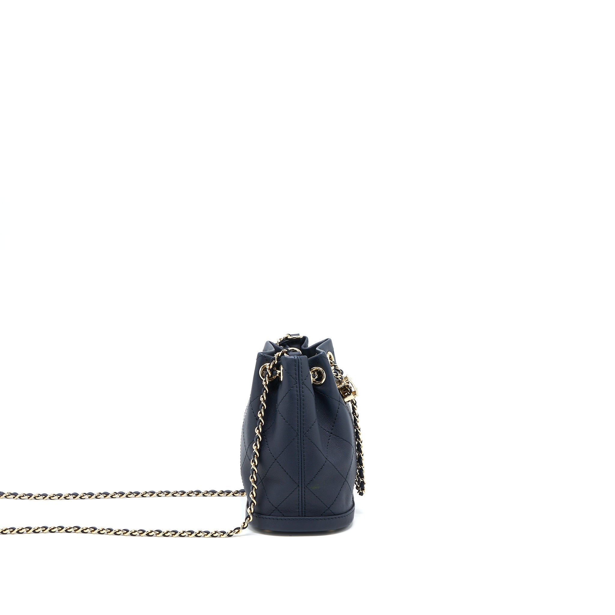 CHANEL MINI DRAWSTRING BUCKET BAG LAMBSKIN NAVY GHW