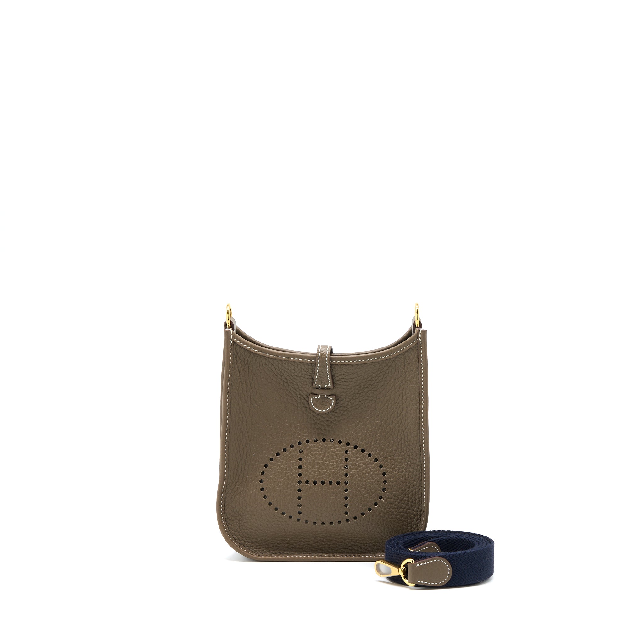 HERMES MINI EVELYNE CLEMENCE ETOUPE/BLEU INDIGO GHW