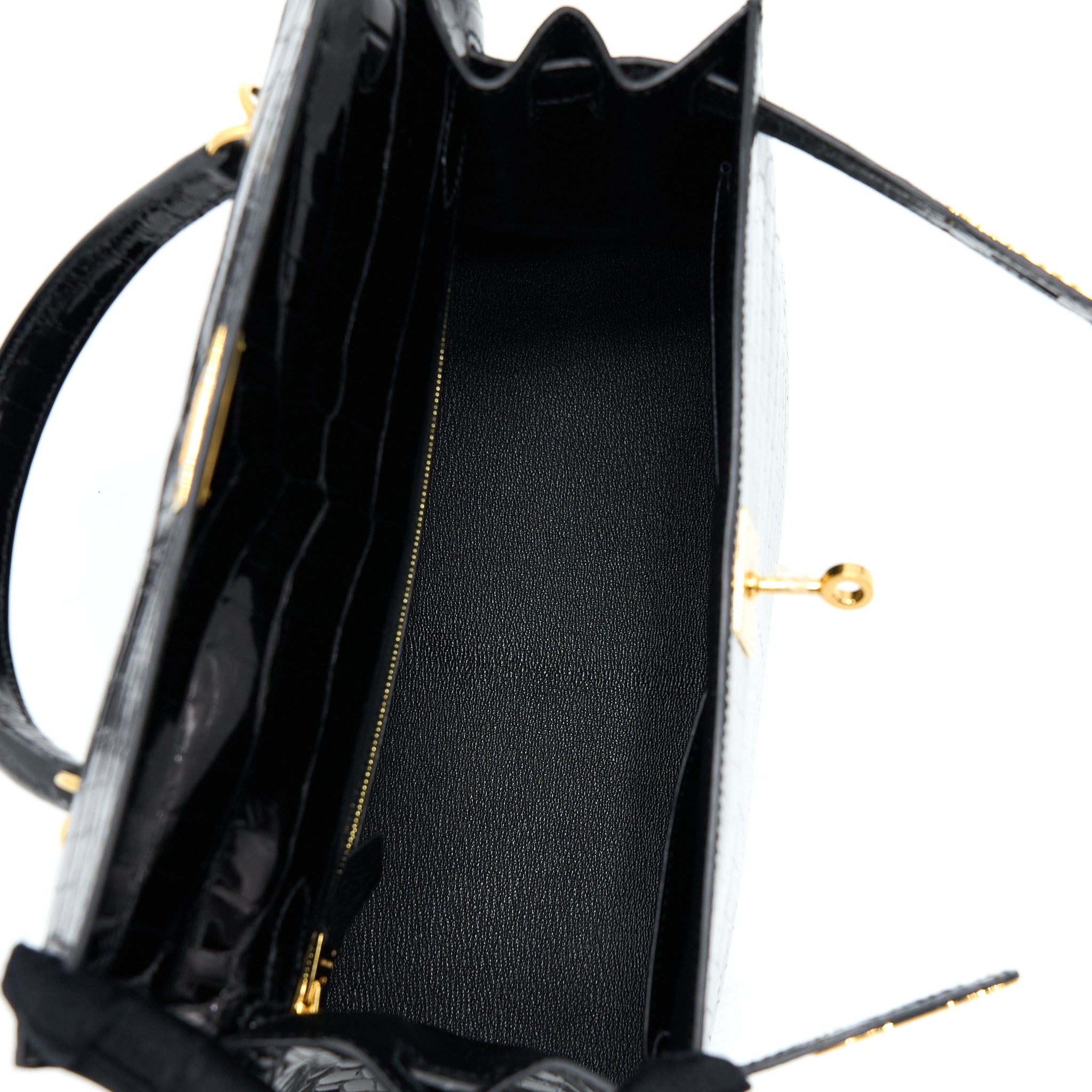 HERMES KELLY 28 SELLIER SHINY NILOTICUS CROCODILE BLACK GHW