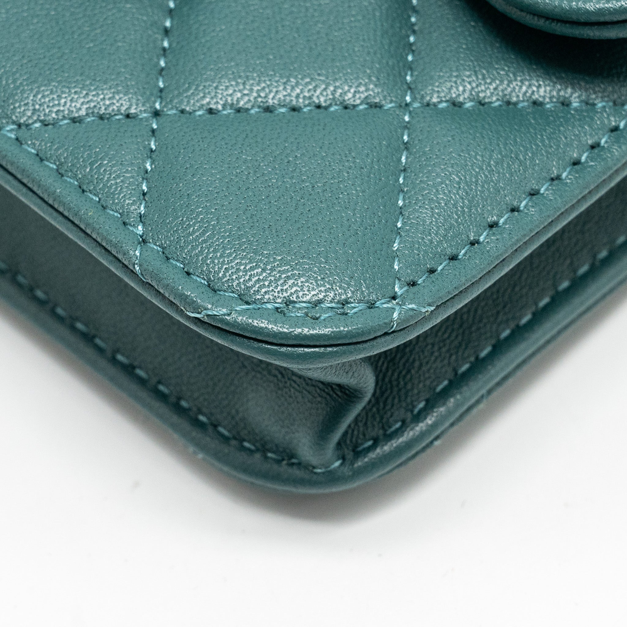 CHANEL TOP HANDLE MINI FLAP BAG LAMBSKIN GREEN GHW