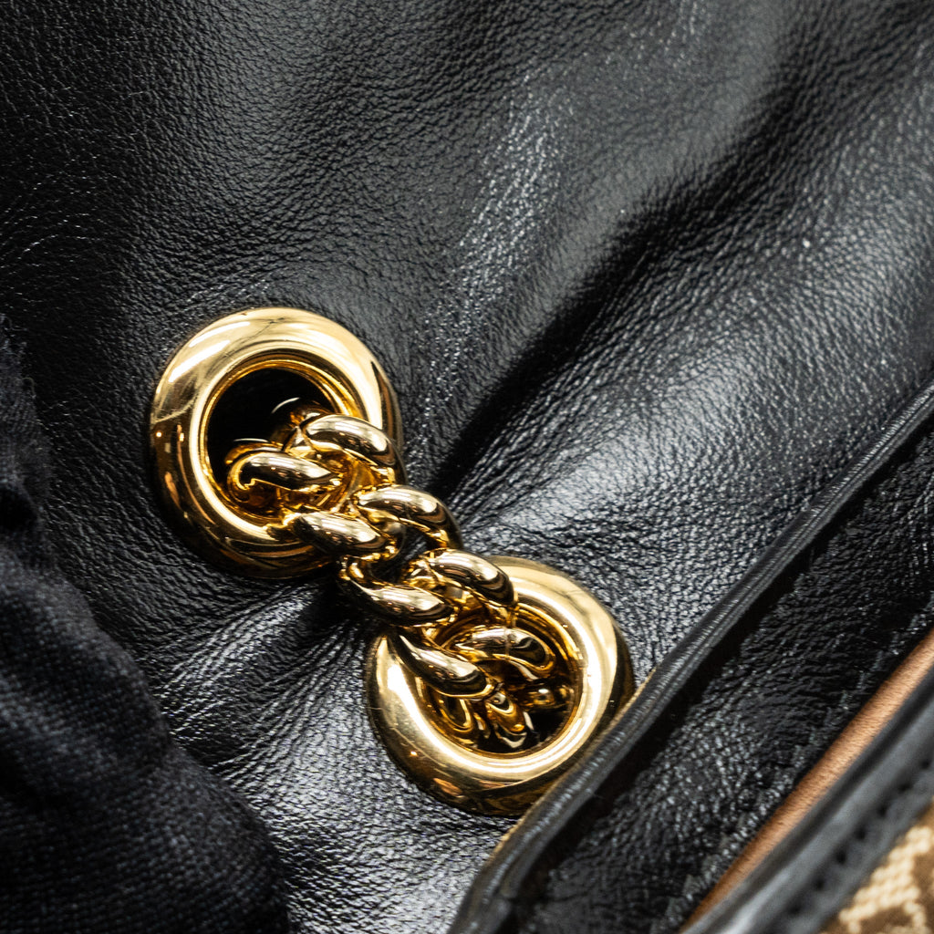 GUCCI MINI GG MARMONT BAG GG CANVAS / LEATHER BEIGE/ BLACK GHW