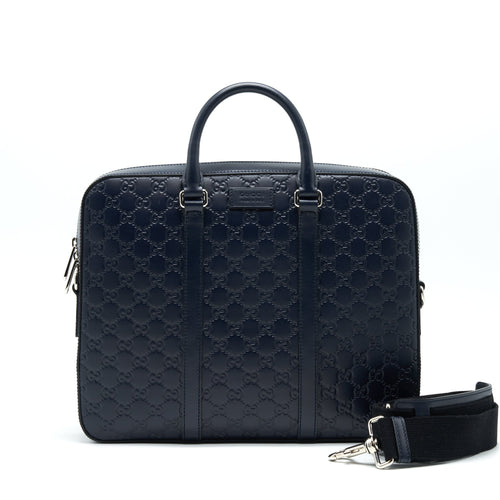 GUCCI MEN'S LEATHER BRIEFCASE NAVY