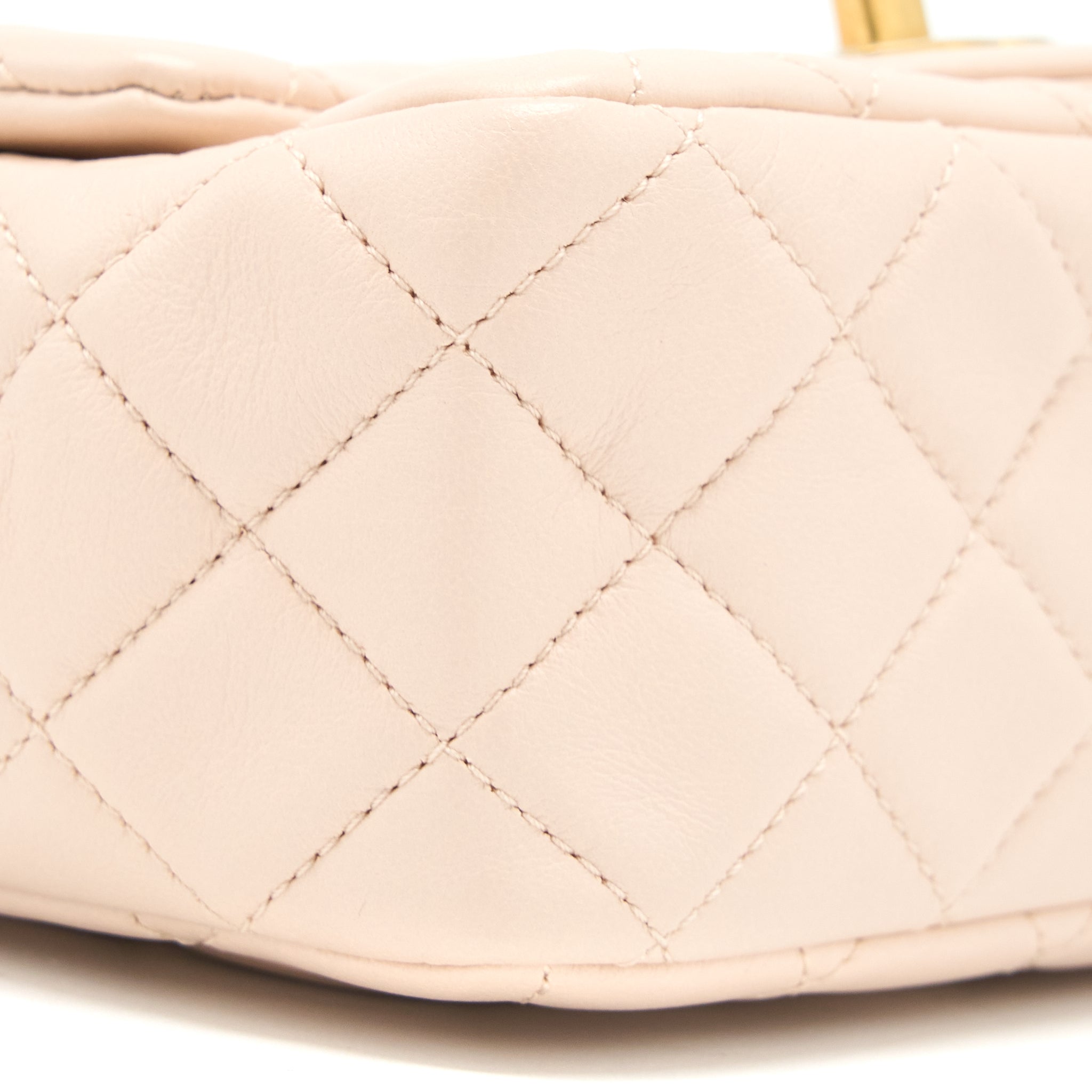 CHANEL PEARL CRUSH MINI SQUARE LAMBSKIN LIGHT BEIGE BRUSHED GHW(MICROCHIP)