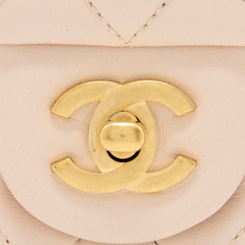 CHANEL PEARL CRUSH MINI SQUARE LAMBSKIN LIGHT BEIGE BRUSHED GHW(MICROCHIP)