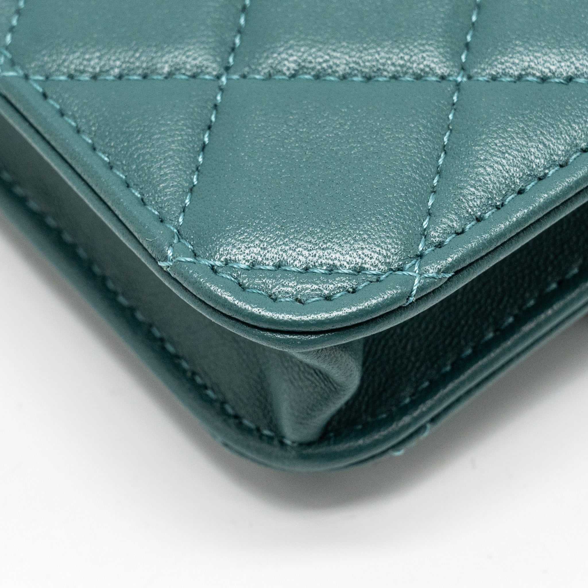 CHANEL TOP HANDLE MINI FLAP BAG LAMBSKIN GREEN GHW
