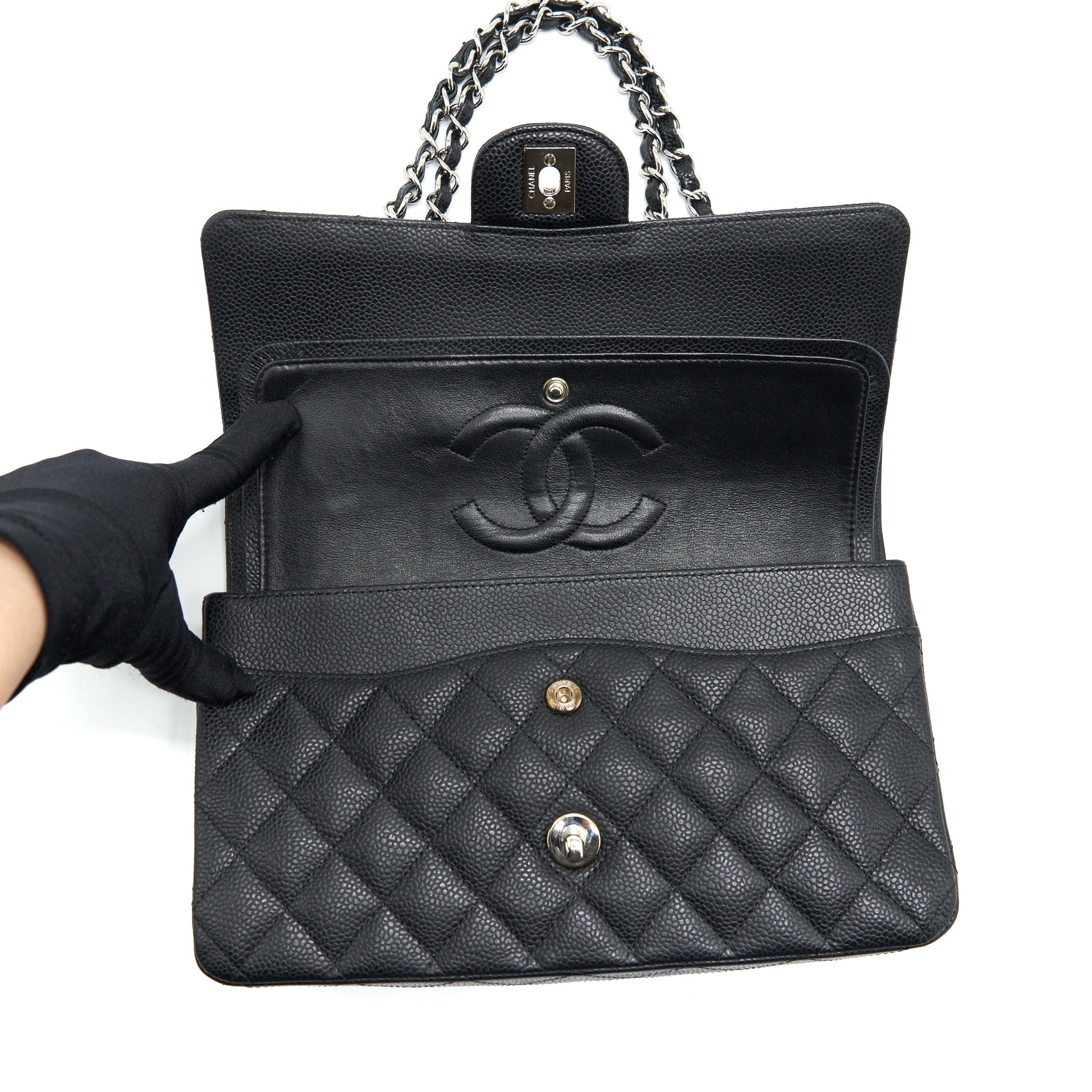 CHANEL MEDIUM CLASSIC FLAP BAG CAVIAR BLACK SHW