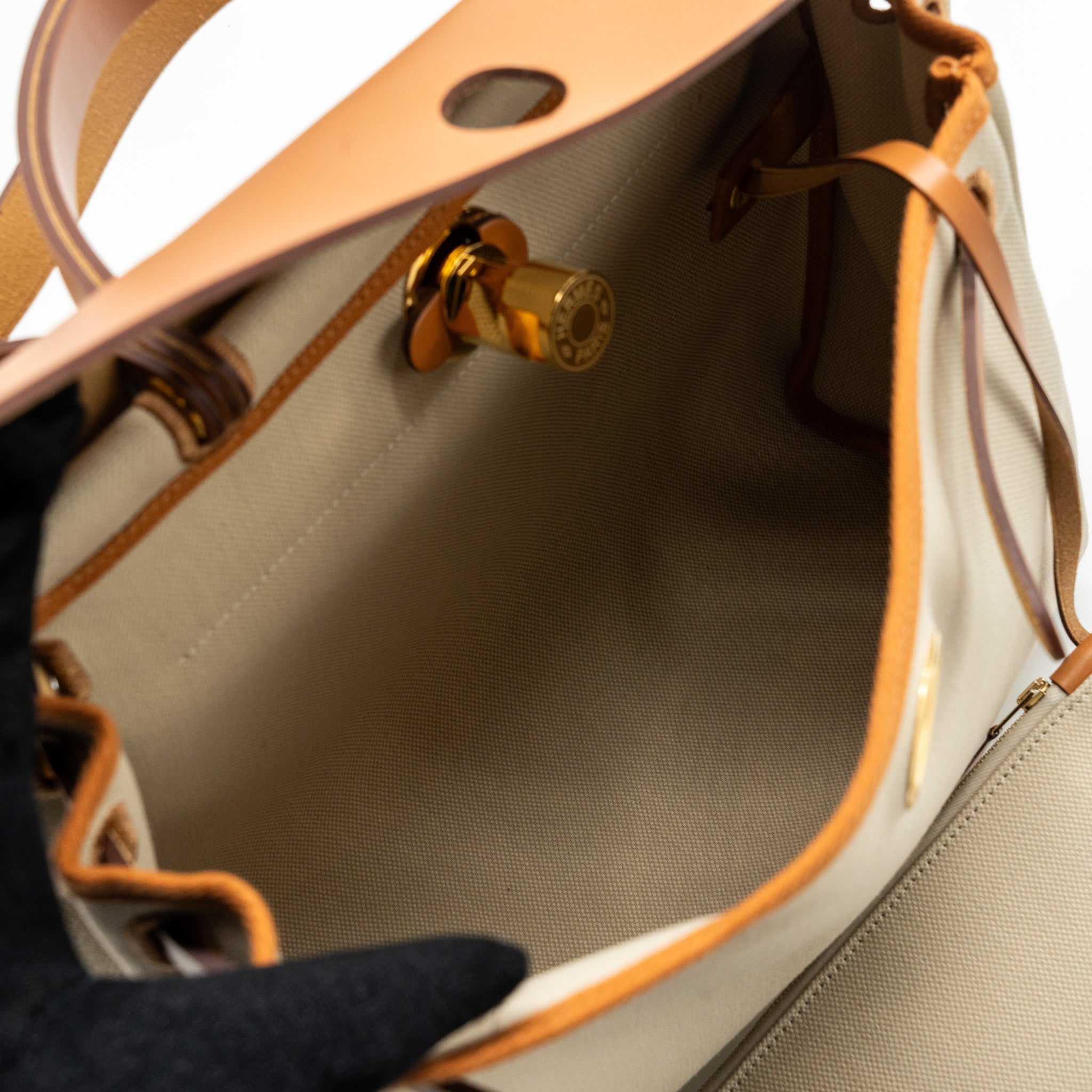 HERMES HERBAG ZIP 31 BAG CANVAS / HUNTER BETON / NATURAL GHW