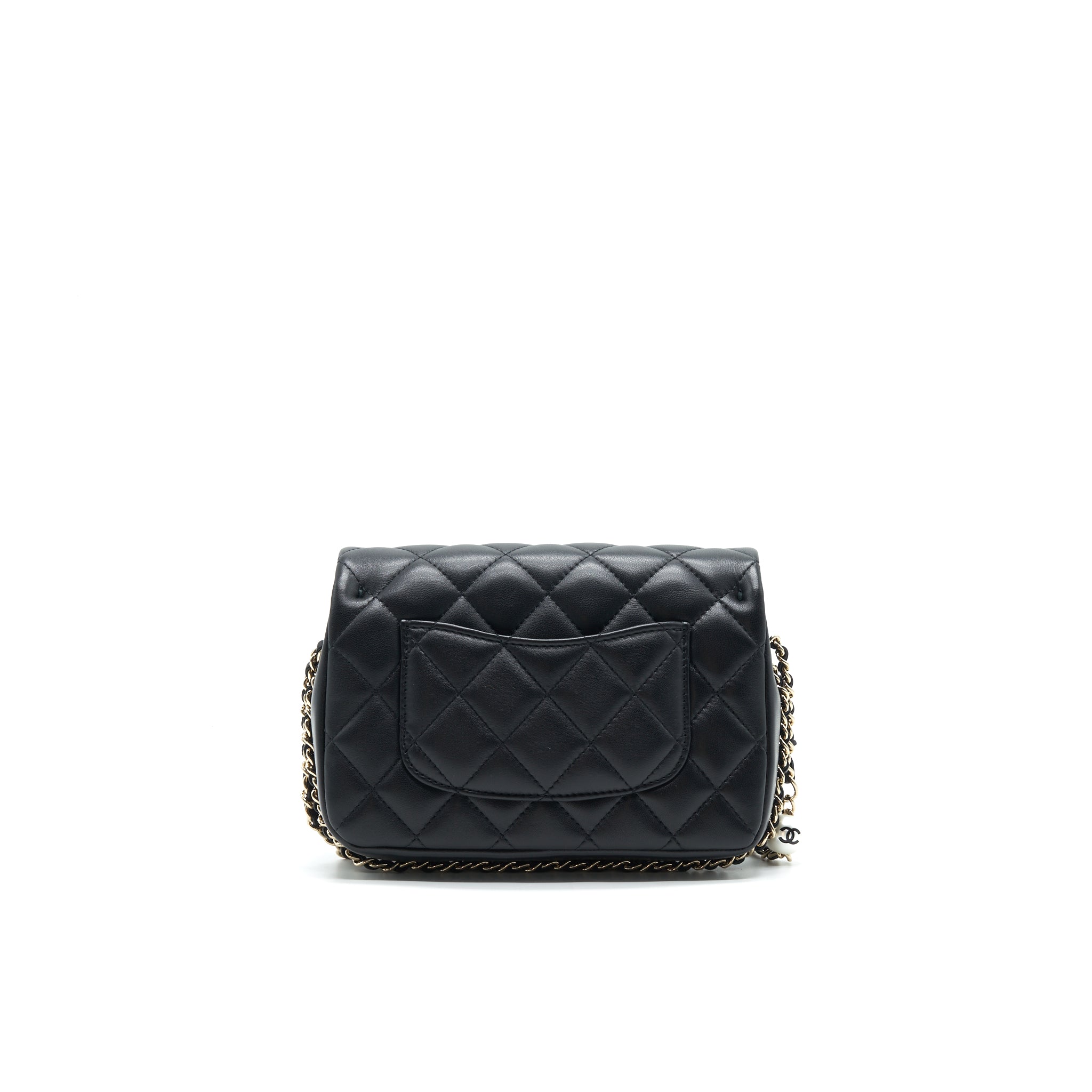 CHANEL LOGO PEARL CHAIN MINI FLAP BAG GHW