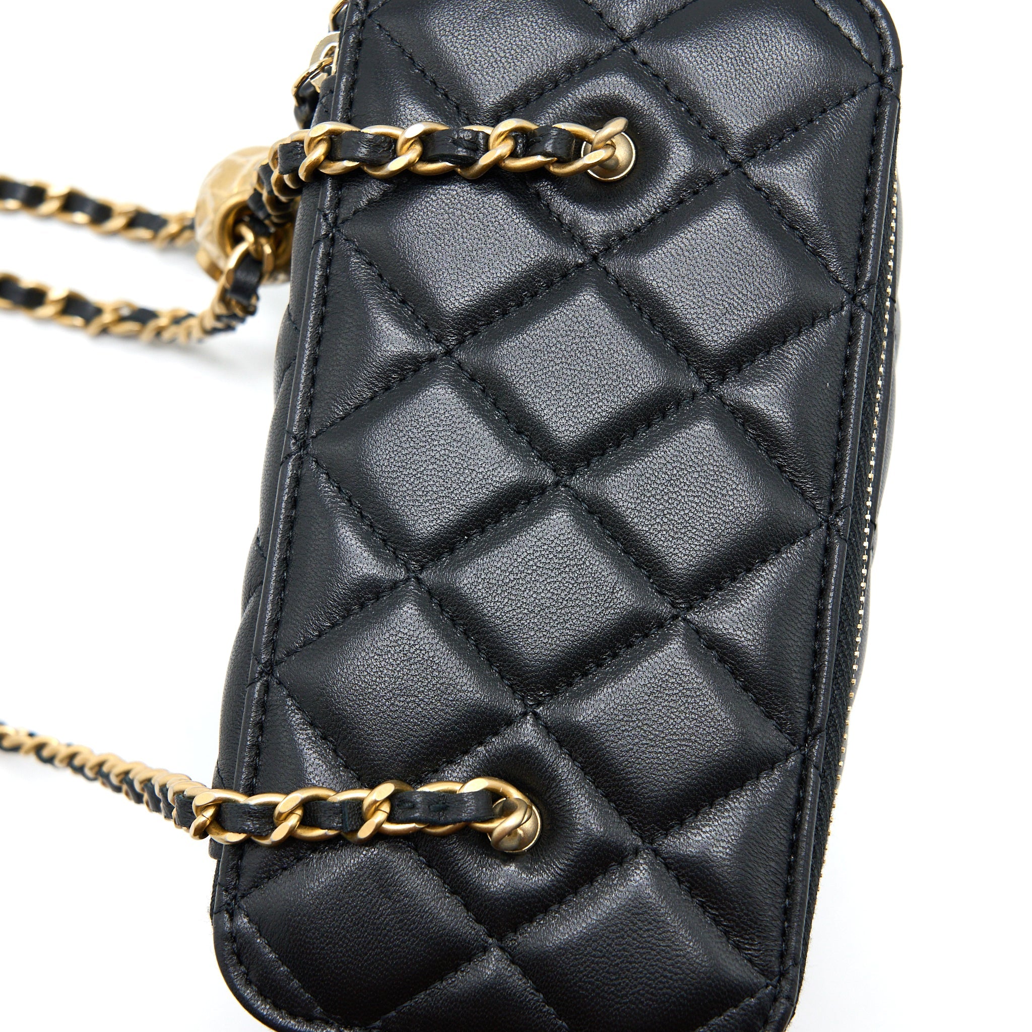 CHANEL PEARL CRUSH LONG VANITY LAMBSKIN BLACK GHW (MICROCHIP)