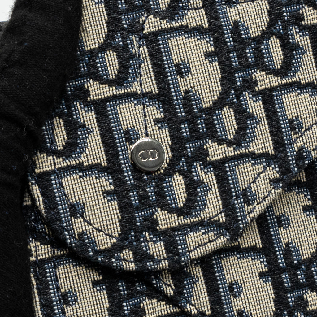 DIOR SADDLE BELT BAG BLUE DIOR OBLIQUE JACQUARD BLACK HARDWARE