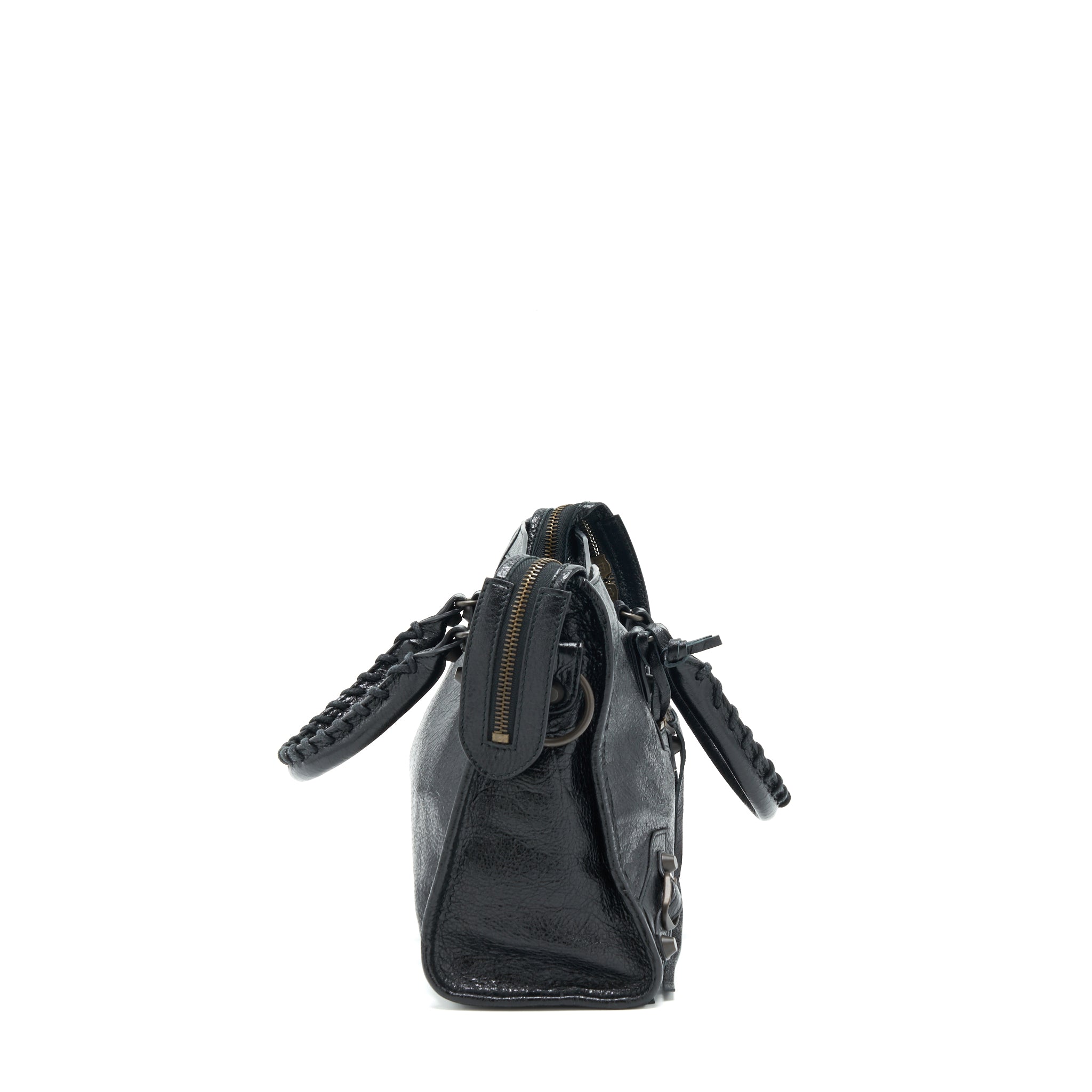 BALENCIAGA SMALL CLASSIC CITY CROSSBODY BAG BLACK WITH LOGO PRINT STRAP