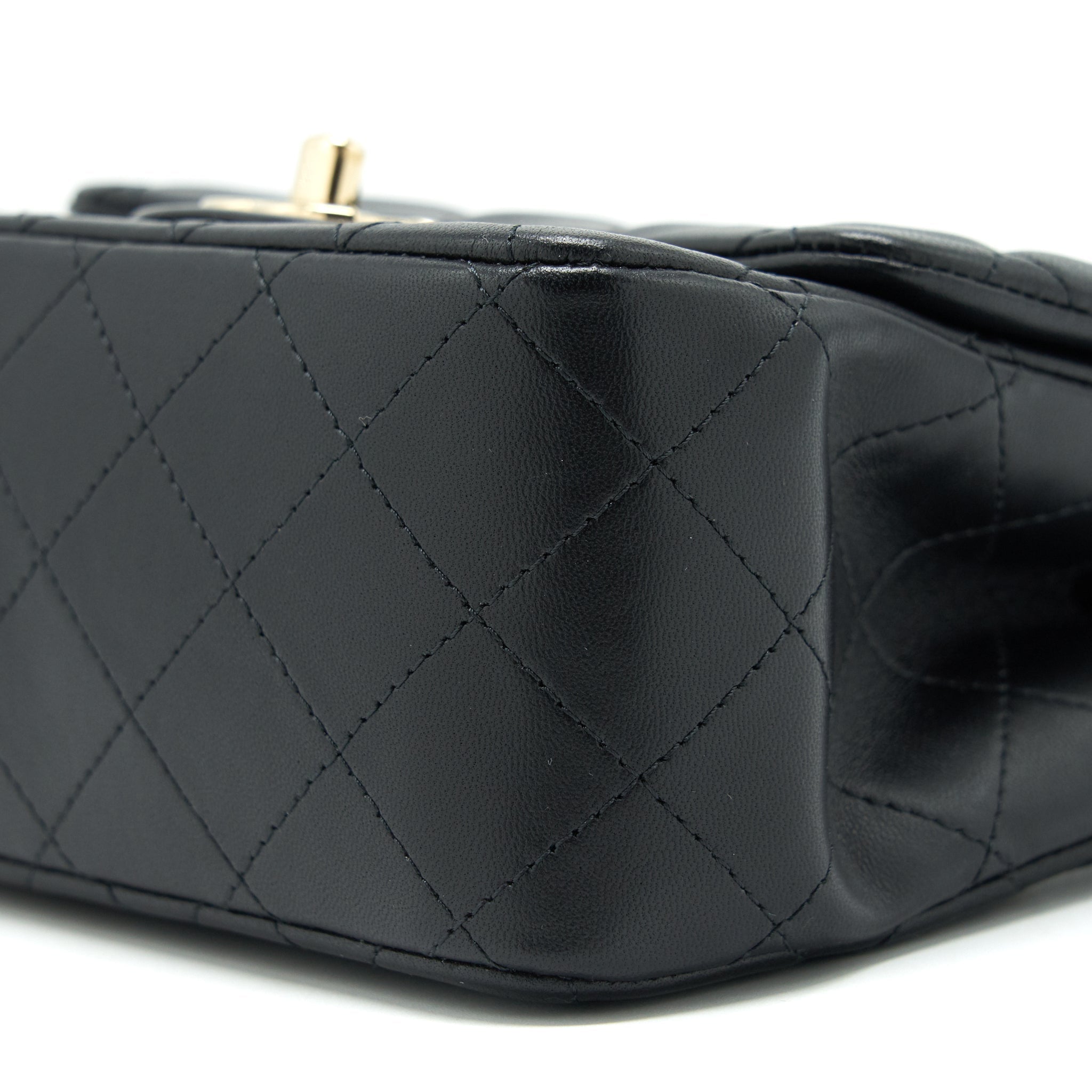 CHANEL MINI SQUARE FLAP BAG BLACK LAMBSKIN LGHW
