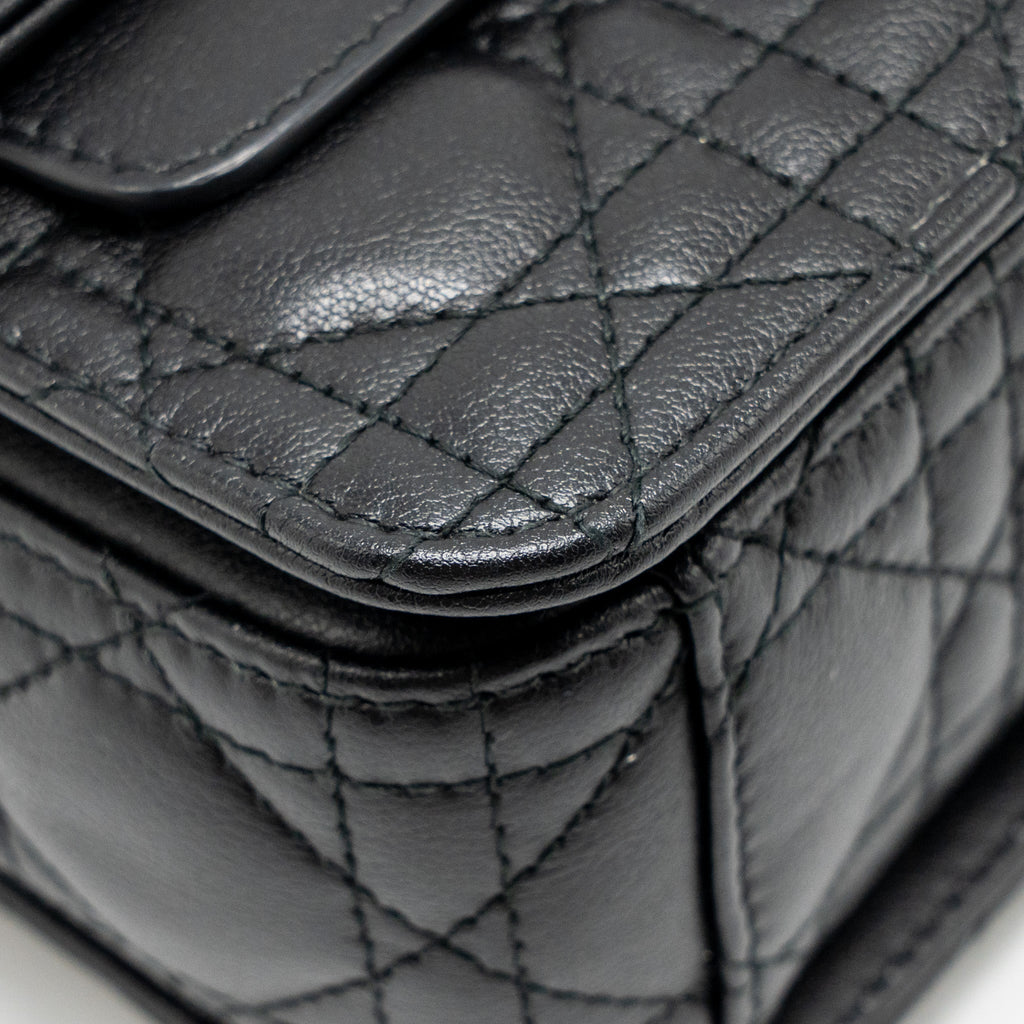 DIOR SMALL DIOR JOLIE TOP HANDLE BAG CANNAGE CALFSKIN BLACK GHW
