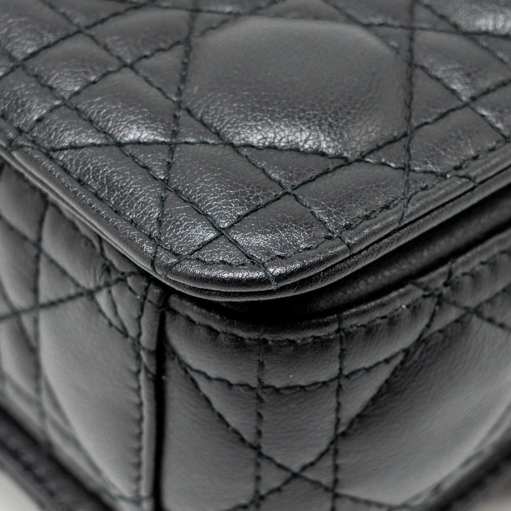 DIOR SMALL DIOR JOLIE TOP HANDLE BAG CANNAGE CALFSKIN BLACK GHW