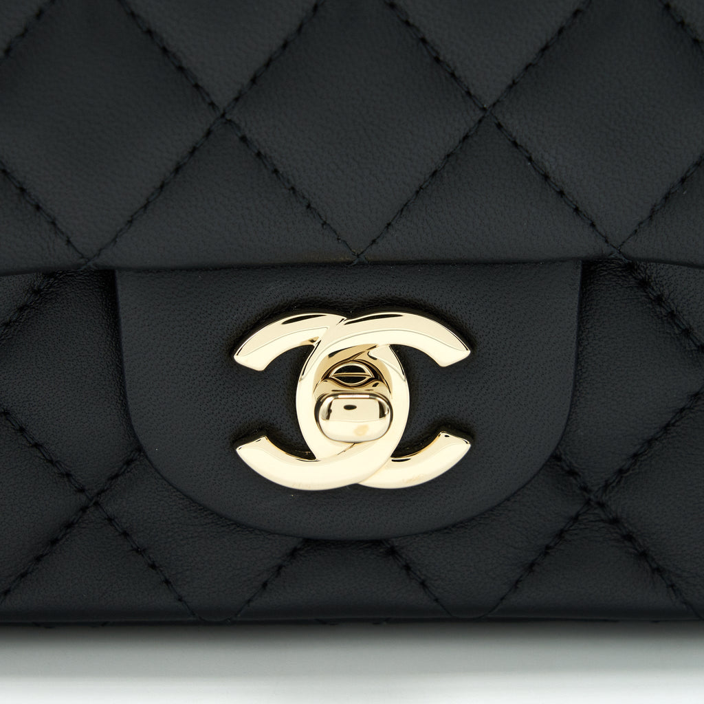 CHANEL MINI SQUARE FLAP BAG BLACK LAMBSKIN LGHW