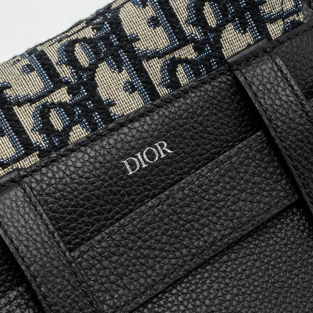 DIOR SADDLE BELT BAG BLUE DIOR OBLIQUE JACQUARD BLACK HARDWARE