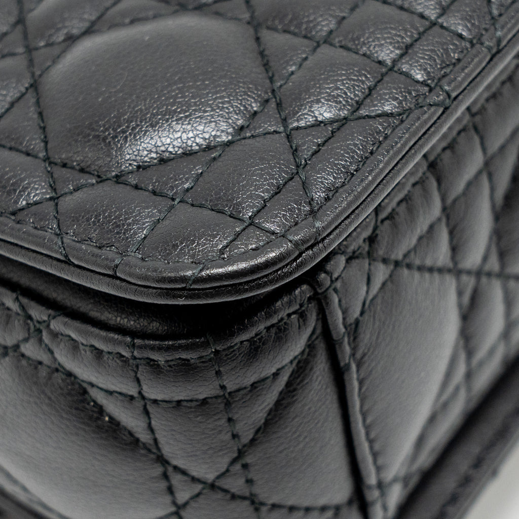 DIOR SMALL DIOR JOLIE TOP HANDLE BAG CANNAGE CALFSKIN BLACK GHW