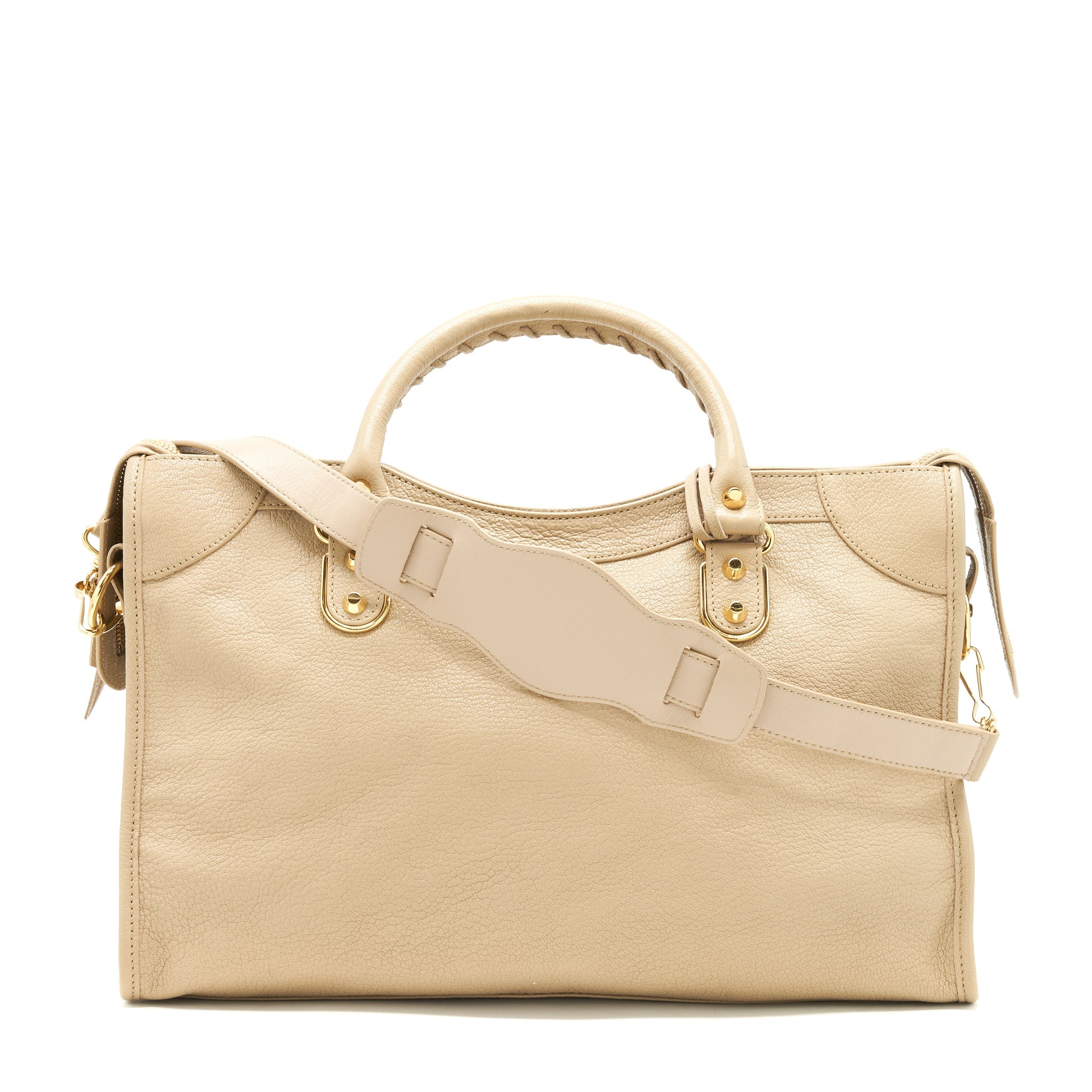 BALENCIAGA MEDIUM METALLIC EDGE CITY BAG BEIGE LGHW