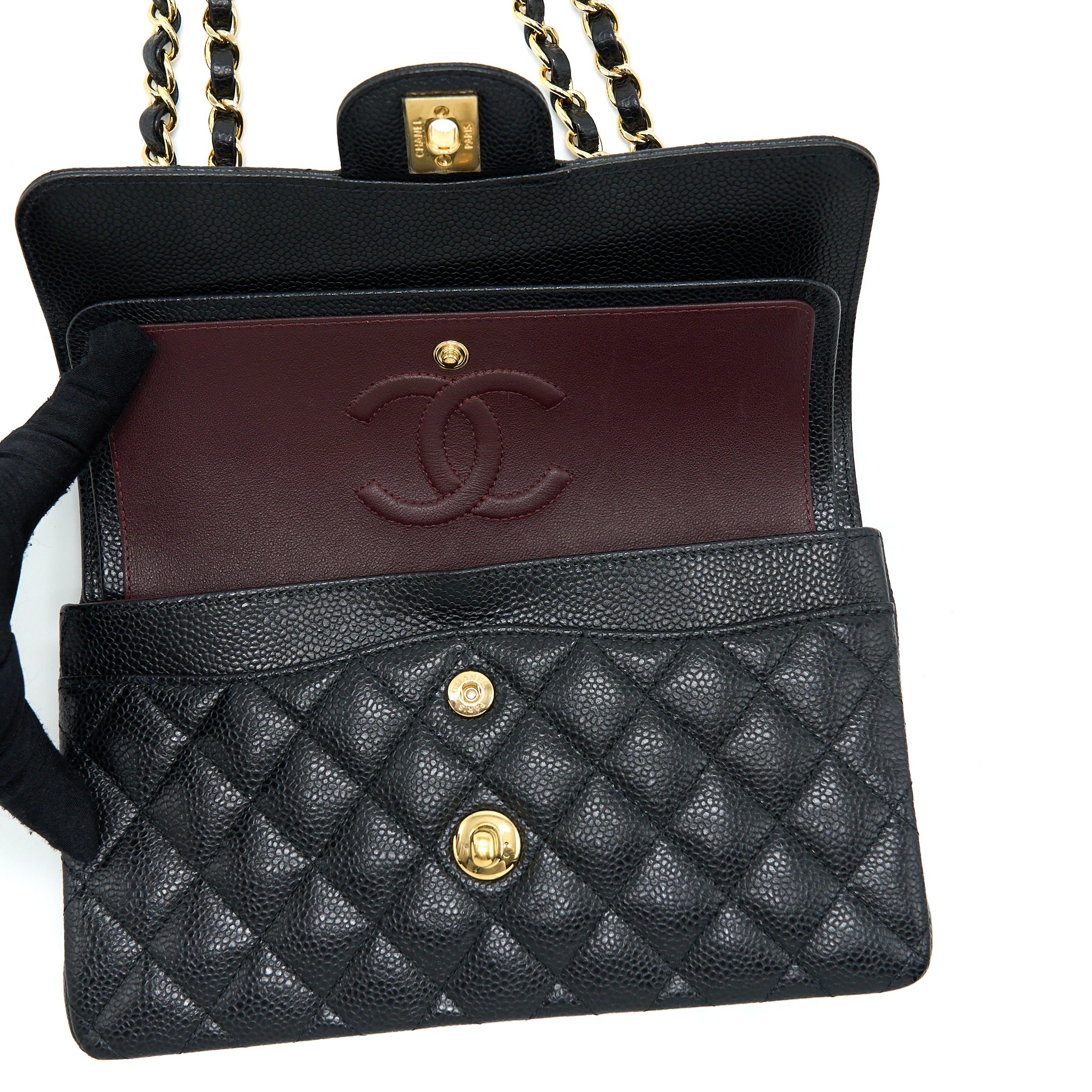 CHANEL SMALL CLASSIC FLAP BAG CAVIAR BLACK GHW(MICROCHIP)