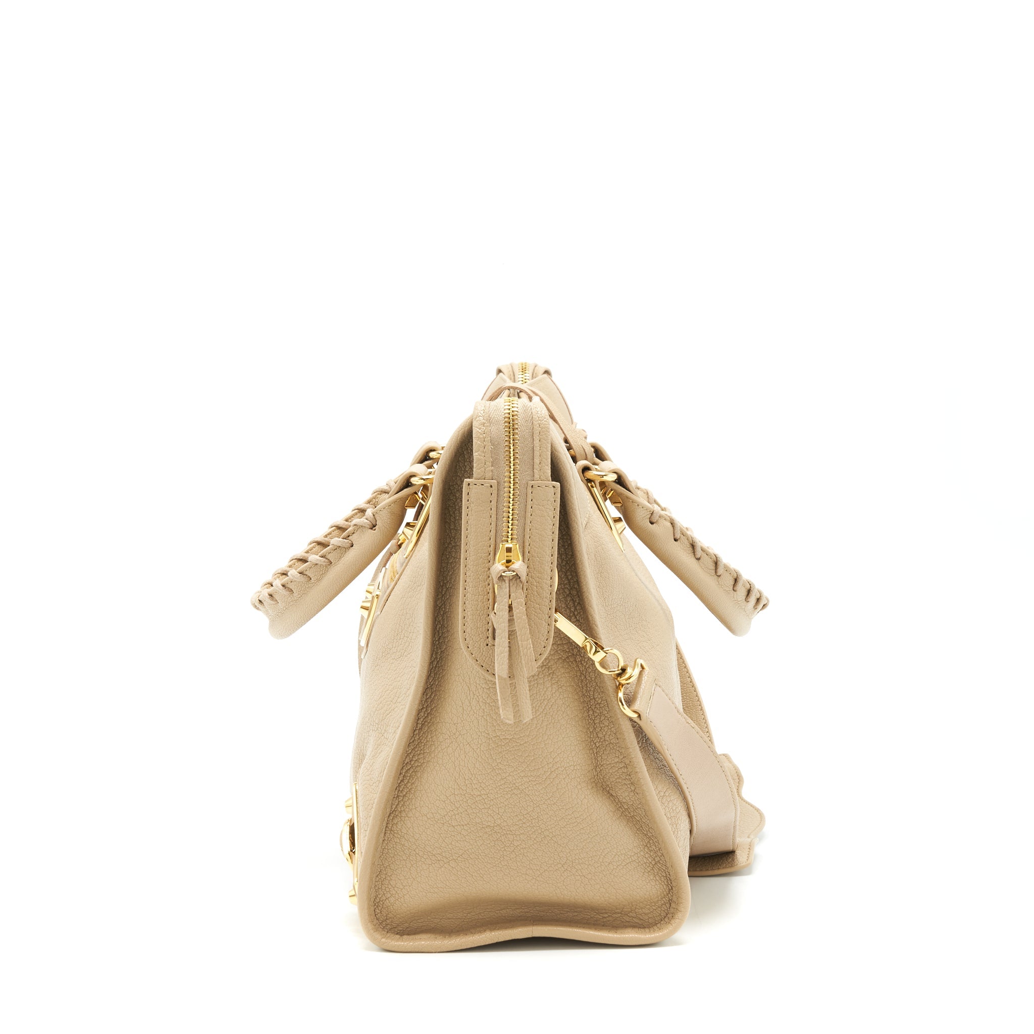 BALENCIAGA MEDIUM METALLIC EDGE CITY BAG BEIGE LGHW