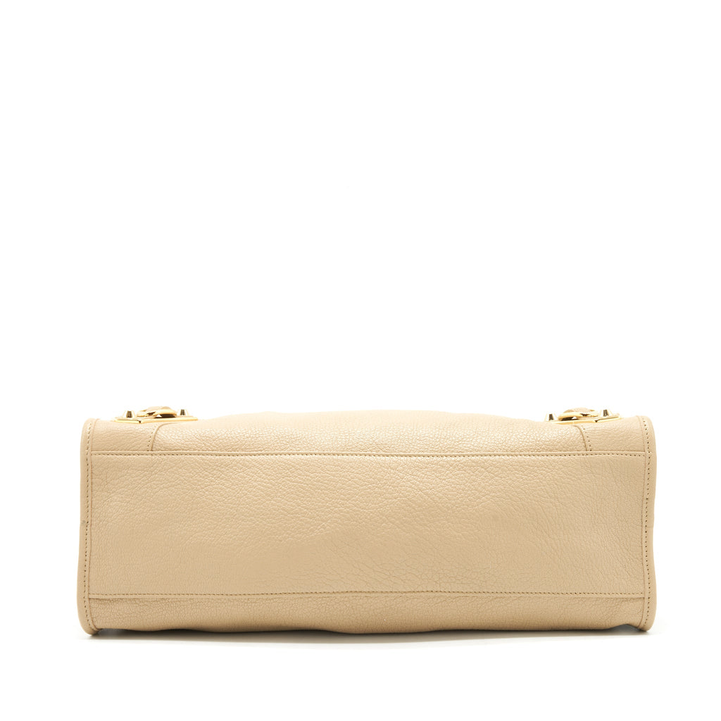 BALENCIAGA MEDIUM METALLIC EDGE CITY BAG BEIGE LGHW