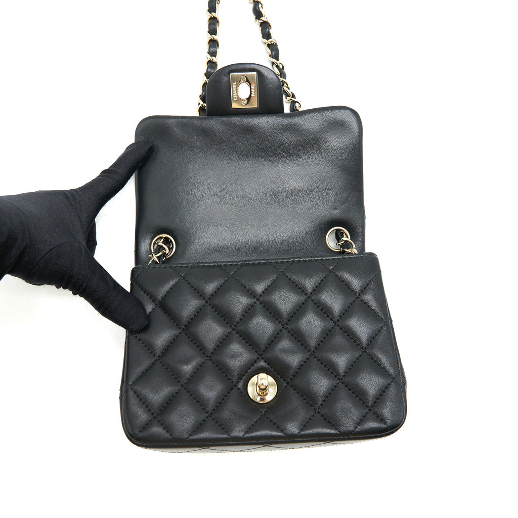 CHANEL MINI SQUARE FLAP BAG BLACK LAMBSKIN LGHW