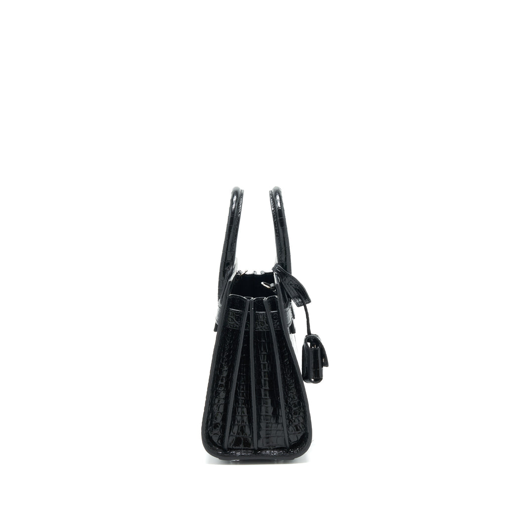 SAINT LAURENT SAC DE JOUR NANO IN CROC EMBOSSED CALFSKIN BLACK SHW