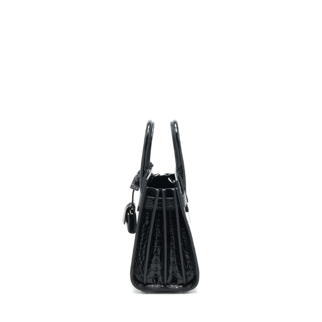 SAINT LAURENT SAC DE JOUR NANO IN CROC EMBOSSED CALFSKIN BLACK SHW