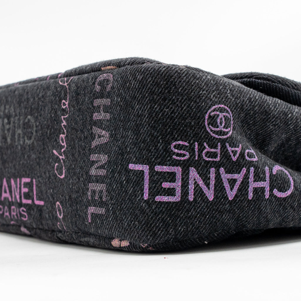 CHANEL LARGE MOOD FLAP BAG DENIM BLACK/MULTICOLOUR GHW (MICROCHIP)