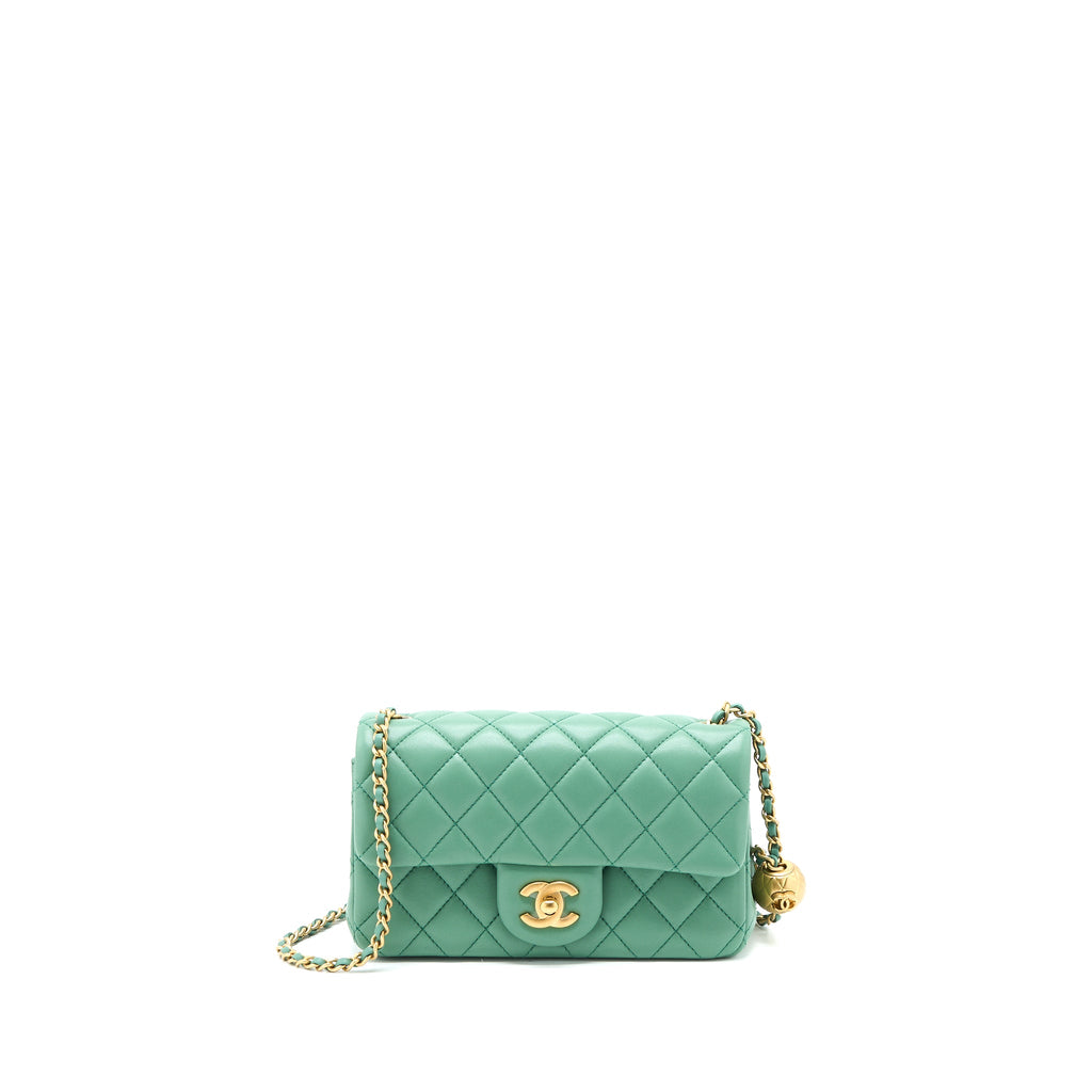 CHANEL PEARL CRUSH MINI RECTANGULAR FLAP BAG LAMBSKIN GREEN GHW (MICROCHIP)
