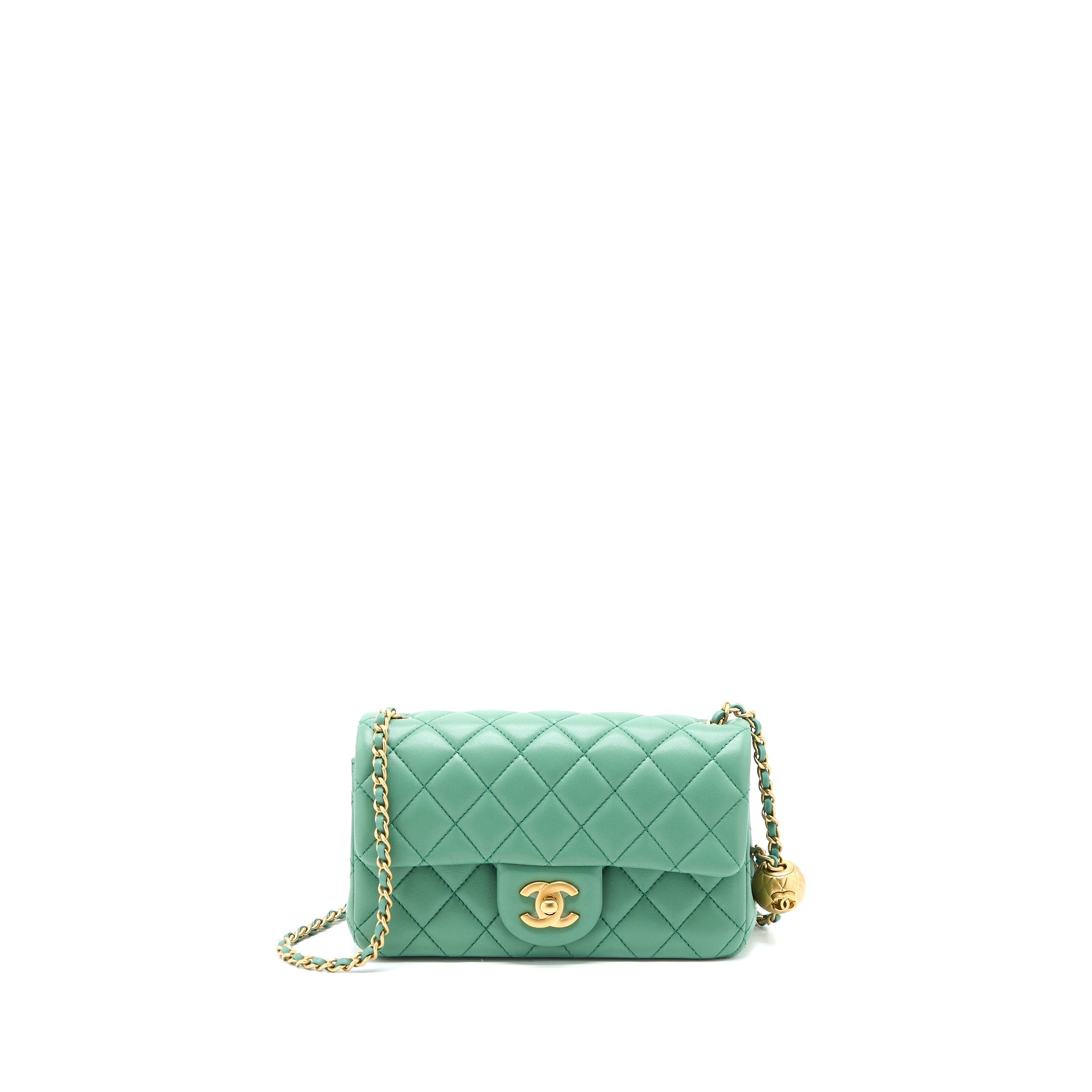 CHANEL PEARL CRUSH MINI RECTANGULAR FLAP BAG LAMBSKIN GREEN GHW (MICROCHIP)