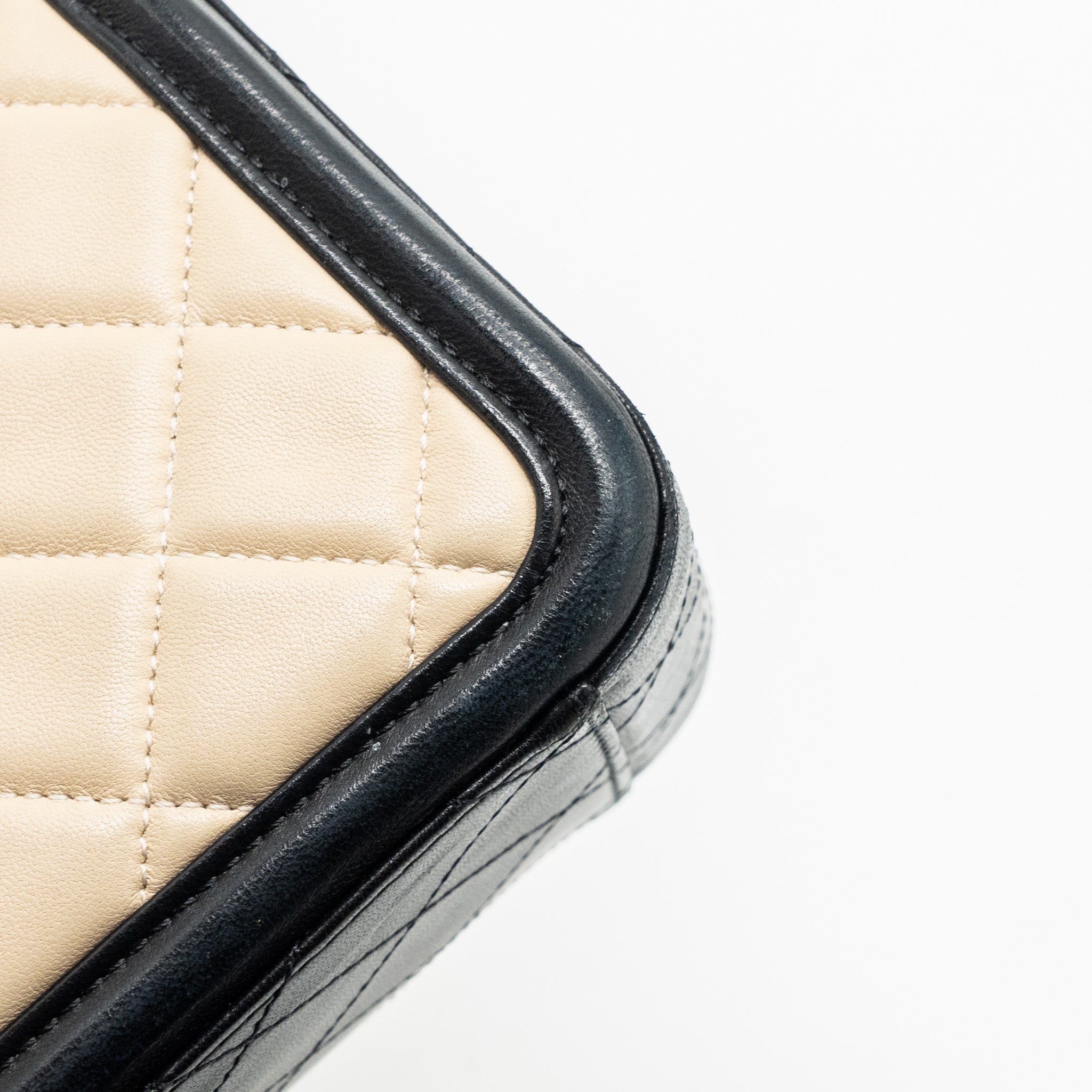CHANEL QUILTED SMALL SHOPPING TOTE BAG LAMBSKIN BEIGE / BLACK GHW