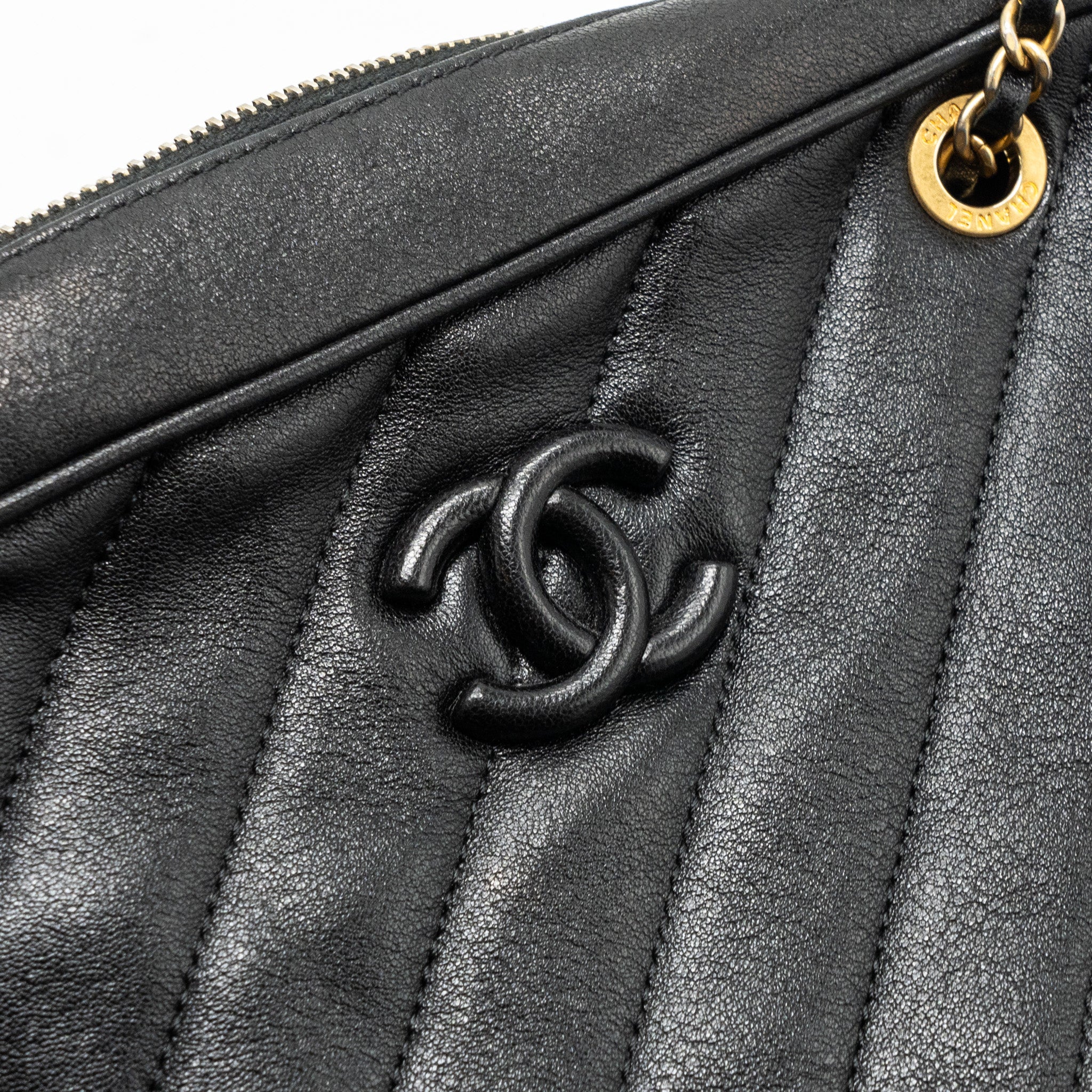 CHANEL ZIPPER CAMERA CHAIN BAG LAMBSKIN BLACK GHW