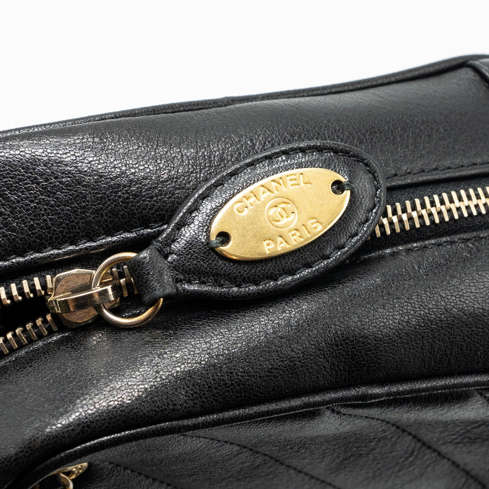 CHANEL ZIPPER CAMERA CHAIN BAG LAMBSKIN BLACK GHW
