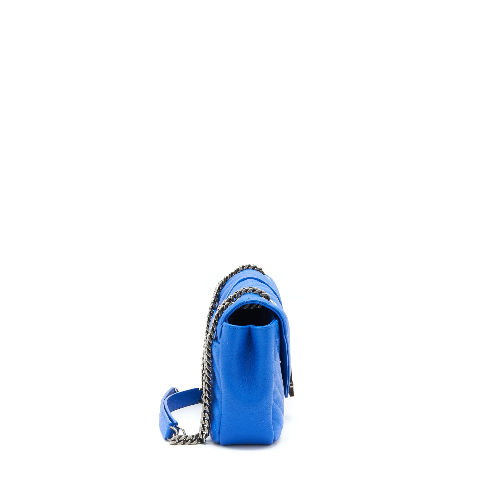 SAINT LAURENT MINI COLLEGE BAG GRAINED CALFSKIN BLUE RUTHENIUM HARDWARE