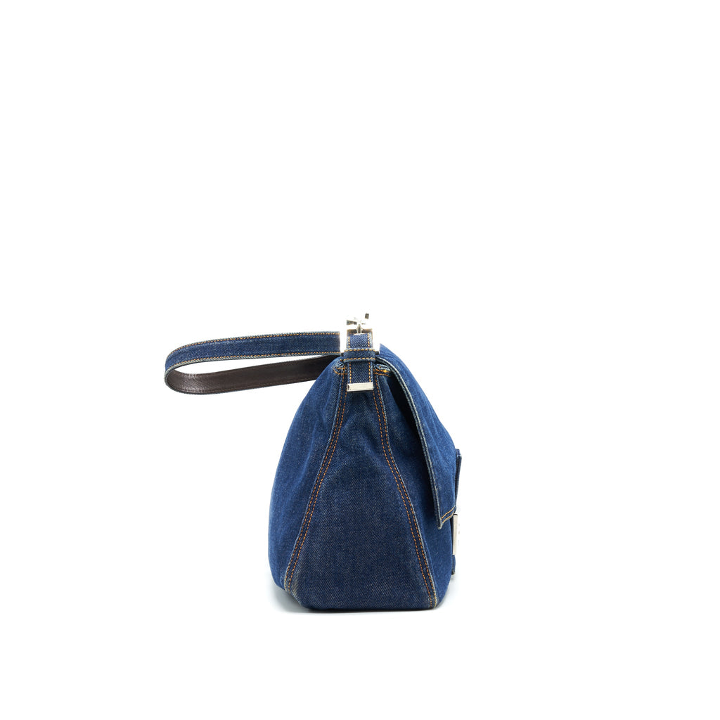 FENDI VINTAGE DENIM MAMMA BAGUETTE SHOULDER BAG
