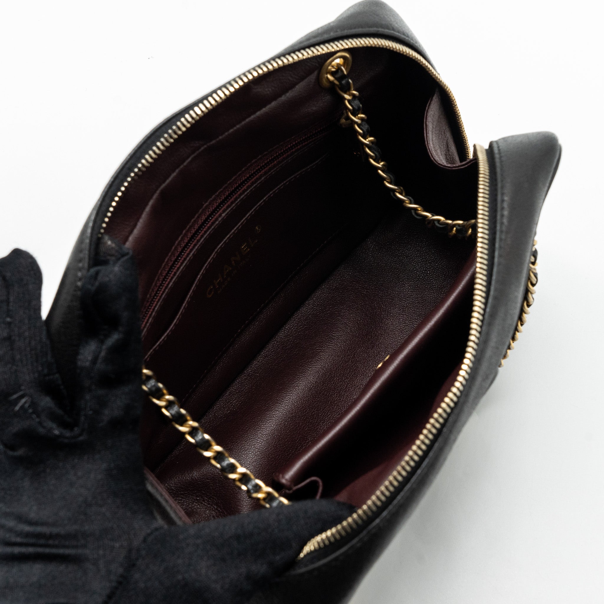 CHANEL ZIPPER CAMERA CHAIN BAG LAMBSKIN BLACK GHW