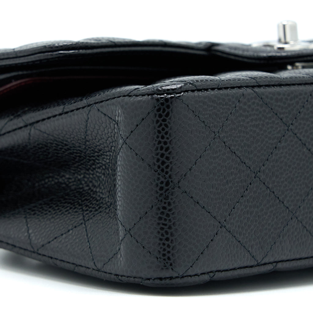 CHANEL SMALL CLASSIC DOUBLE FLAP BAG CAVIAR BLACK SHW(MICROCHIP)
