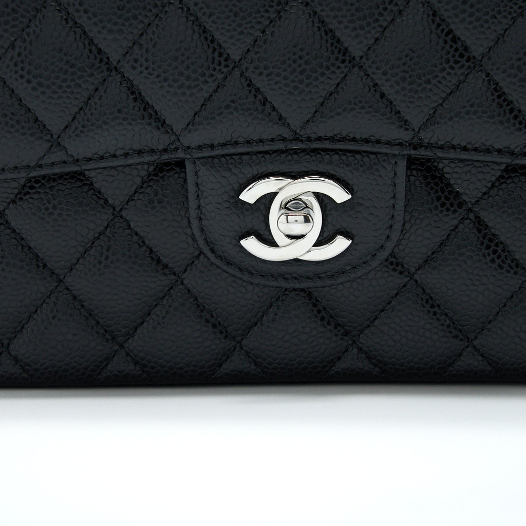 CHANEL SMALL CLASSIC DOUBLE FLAP BAG CAVIAR BLACK SHW(MICROCHIP)