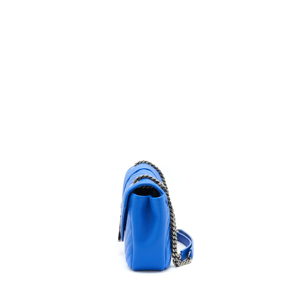 SAINT LAURENT MINI COLLEGE BAG GRAINED CALFSKIN BLUE RUTHENIUM HARDWARE